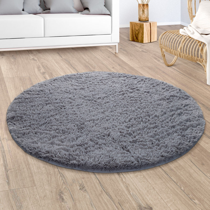 Broussard Fluffy Hand Tufted Grey Rug, Round 160cm