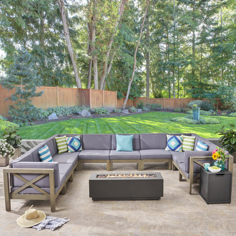 10 - Person Modular Patio Conversation Set with Cushions, Gray Frame / Dark Gray Cushion