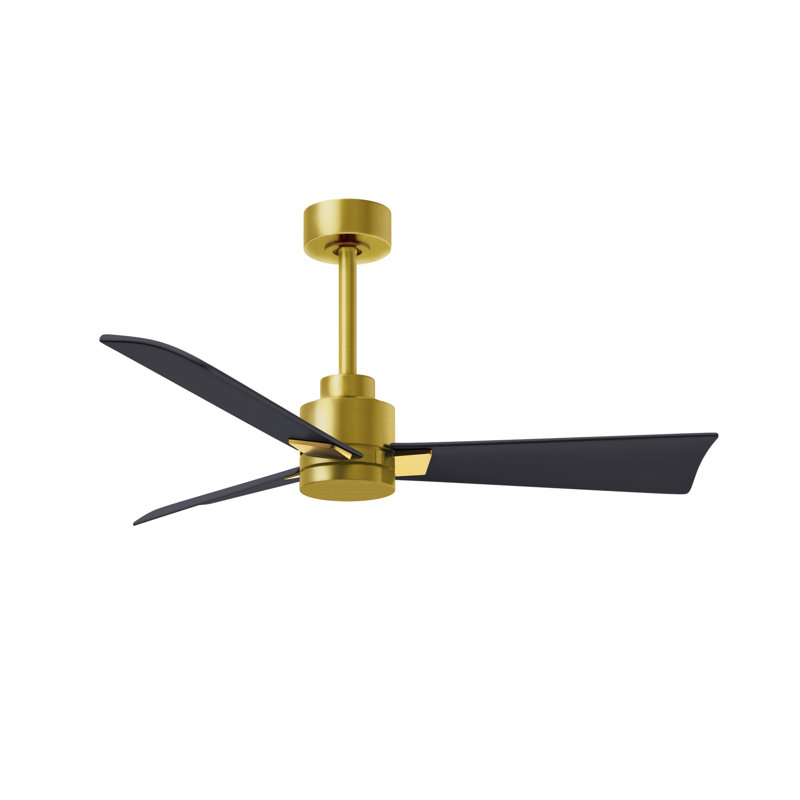 Alessandra Outdoor Downrod Ceiling Fan, Matte Black, Brushed Brass