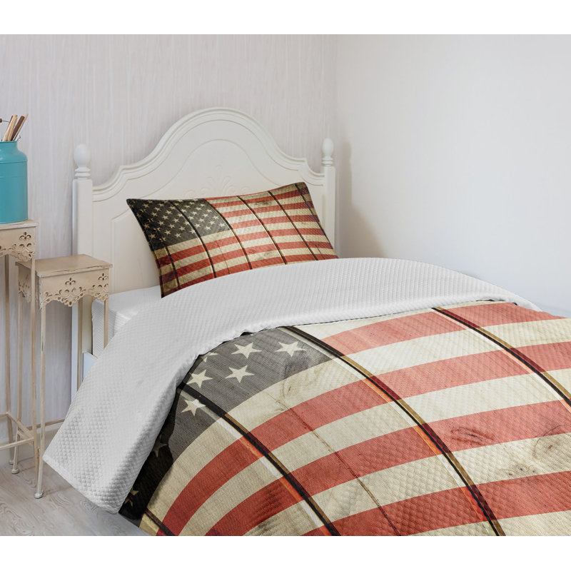 Twin Blue Quilted American Flag Bedspread Set