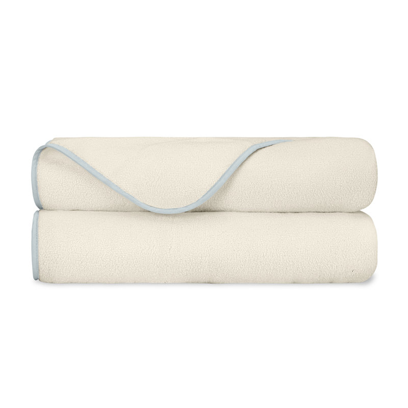 Bodrum Turkish Cotton Bath Towel, Ivory/Sion Blue