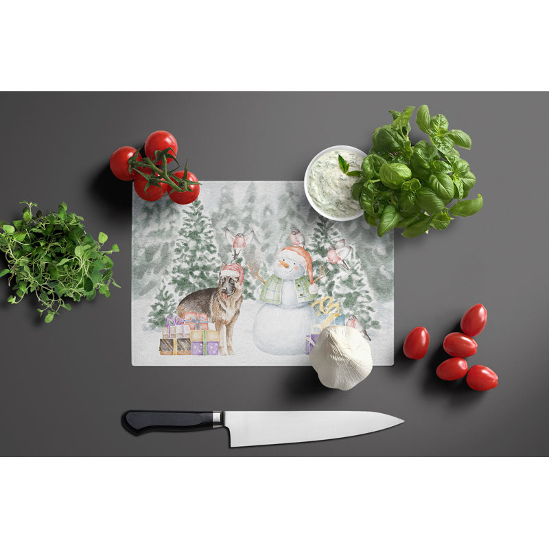 Berger allemand avec des cadeaux de Noël Planche à découper en verre