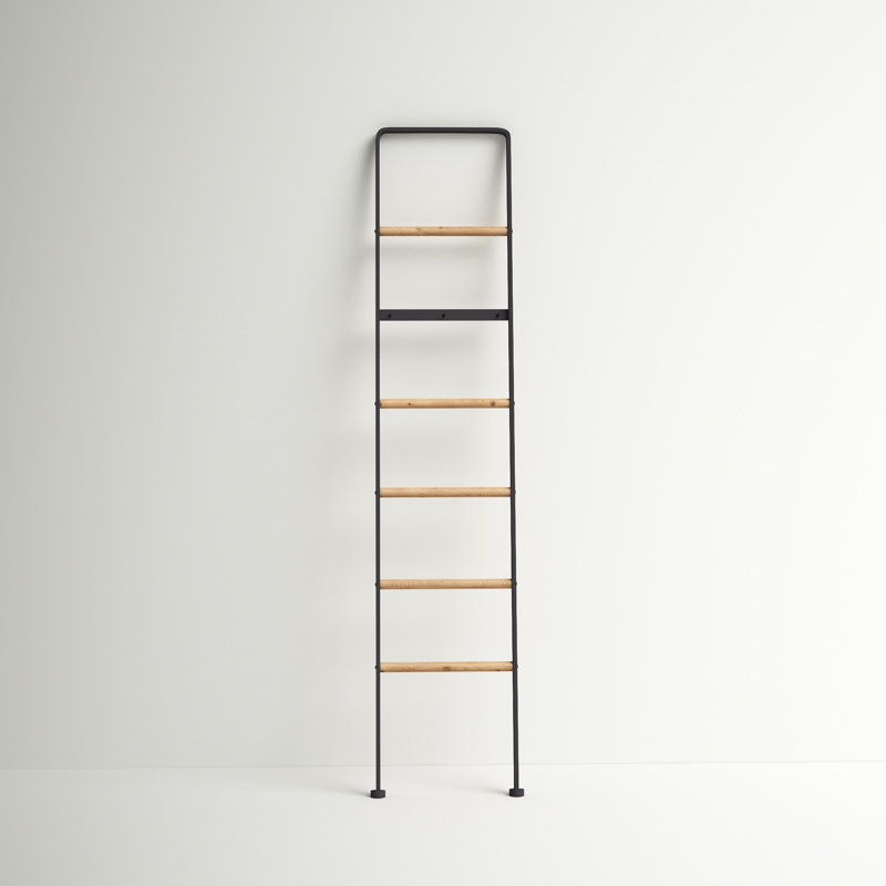 Black Metal and Wood Industrial Blanket Rack