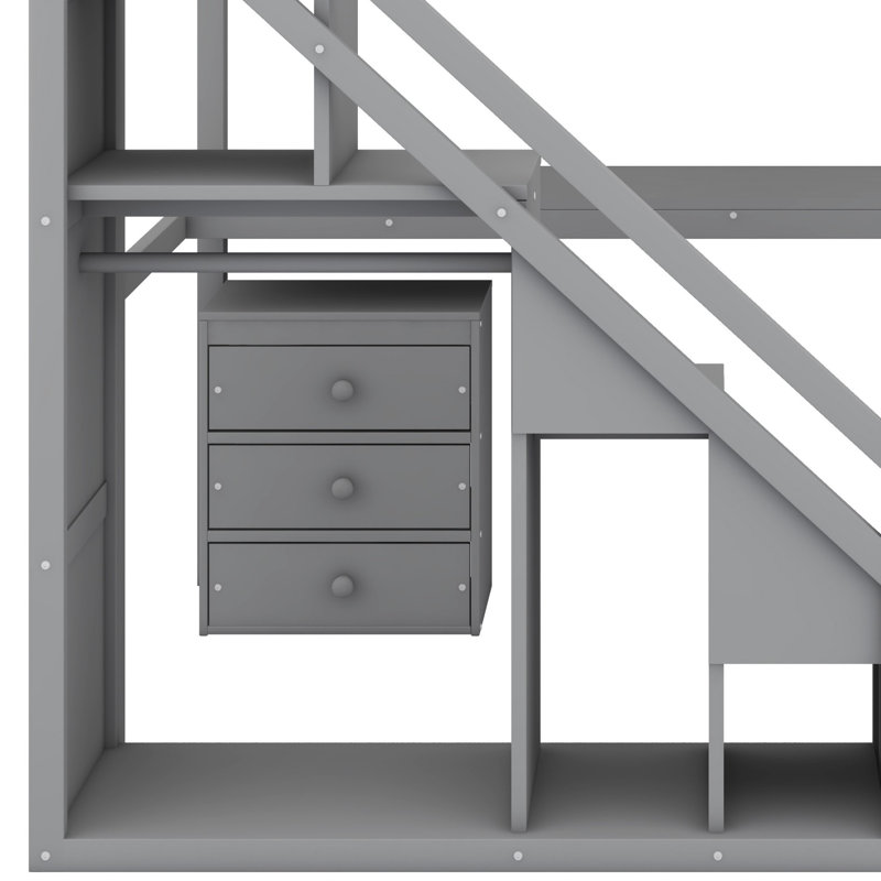 Loft Bed With Two Chest Of Drawers, Desk And Light Strip, Gray
