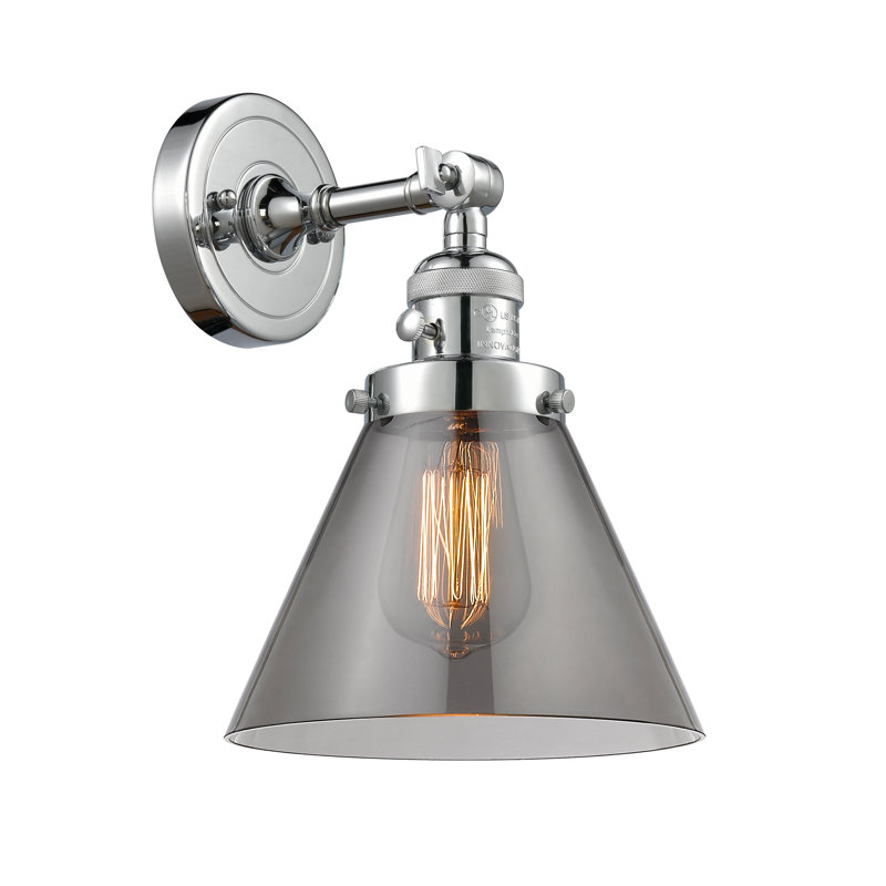 Applique murale 1 lumière Cone, Fumé, Ampoule à DEL rétro de 3,5 W, Chrome poli