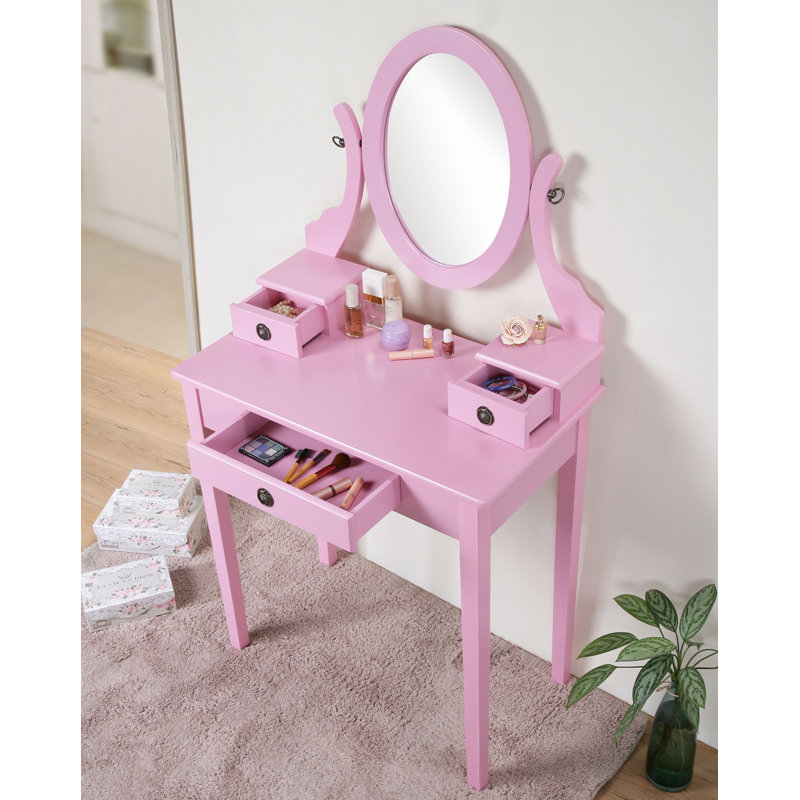Wood Moniya Makeup Vanity Table And Stool Set, Pink