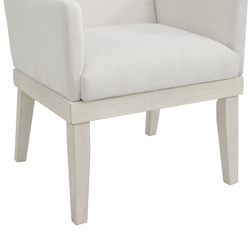 Ensemble de salle à manger Rhiannon 7 pièces, hauteur standard, blanc antique : table, quatre chaises et deux fauteuils.