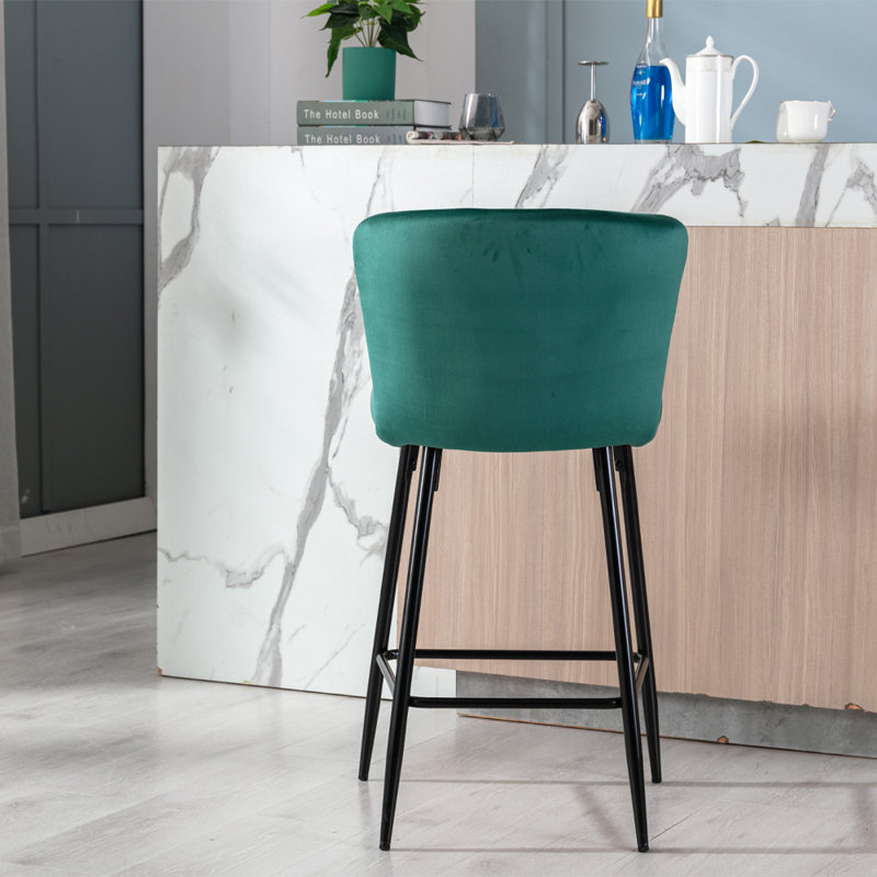 Lauterbach Upholstered Counter Stool with Metal Frame, Green Velvet