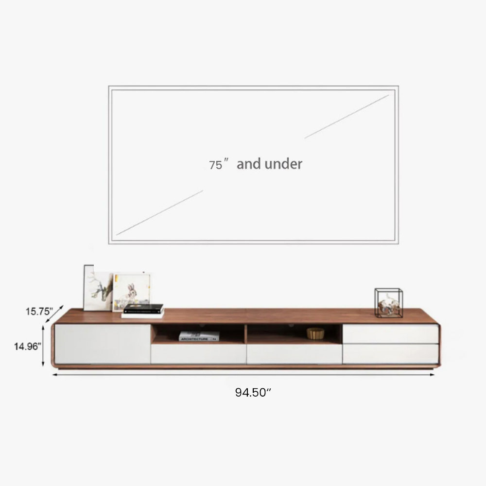 Dawnee Modern Wood TV Stand Media Console 4 Drawers Open Storage Cabinet Walnut Veneer Fully-assembled