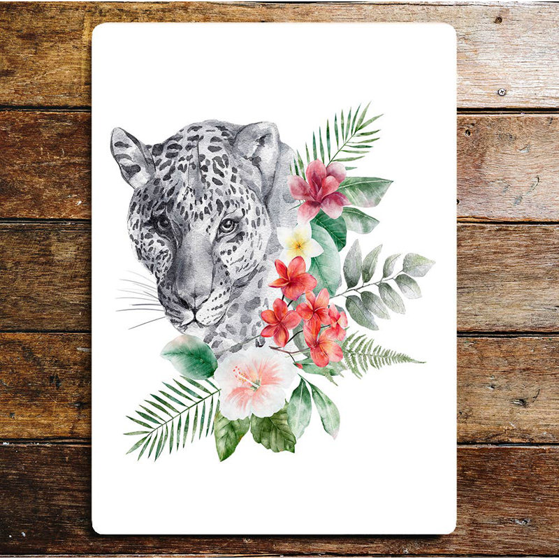 Leopard Watercolour Animal Flower Wall Décor, 41cm H x 28cm W