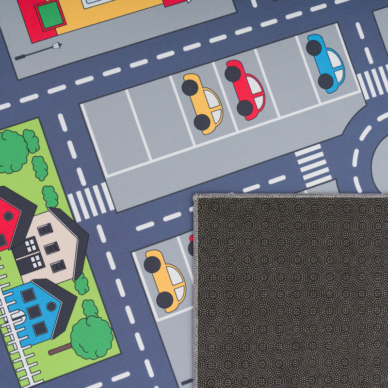 Garet Kids Street Design Power Loom Grey/Green/Yellow Rug, Square 200cm