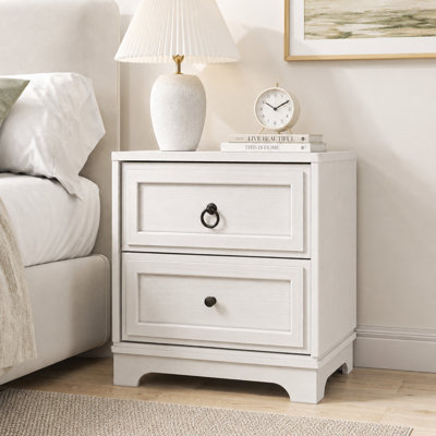 19.7'' W Farmhouse 2-drawer Nightstand, White Wood Grain Bedside Table With Storage Drawers