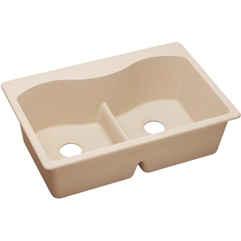 Quartz Classic 33" x 22" x 9-1/2" Double Basin Drop-in Kitchen Sink with Mounting Hardware, Putty