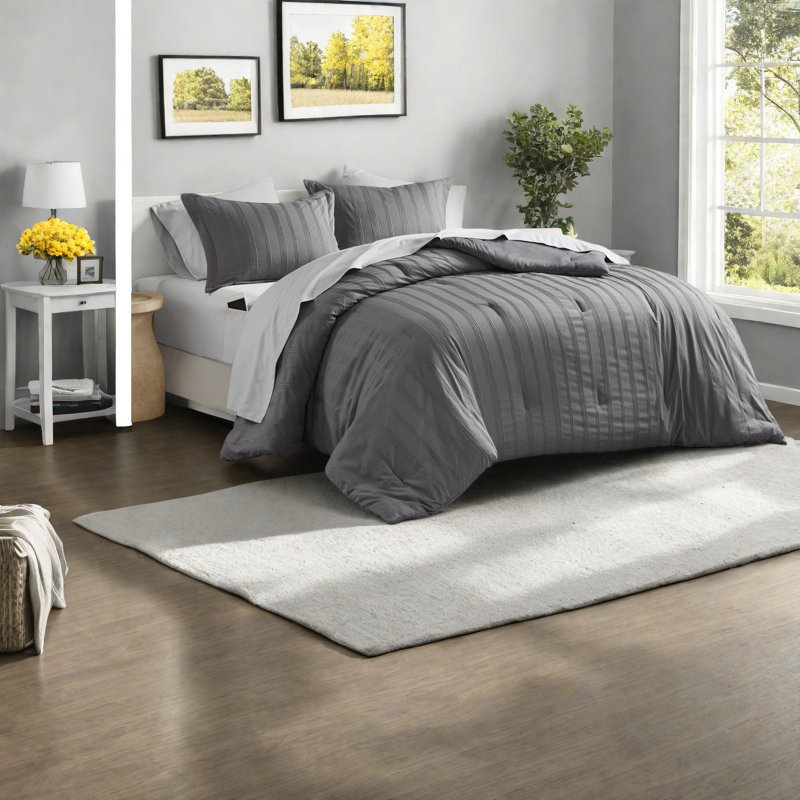 Plush & Durable Polyester Cal King Bedding Set, Modern Striped Design For Cozy Home