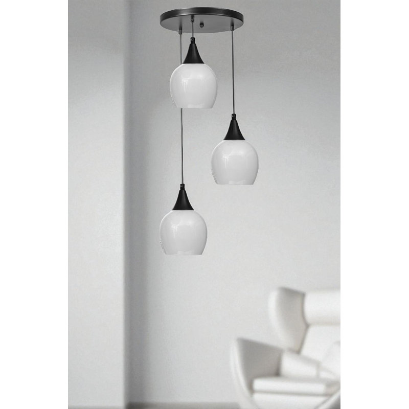 Lustre, Blanc/Noir, 3 niveaux, Trois lumières