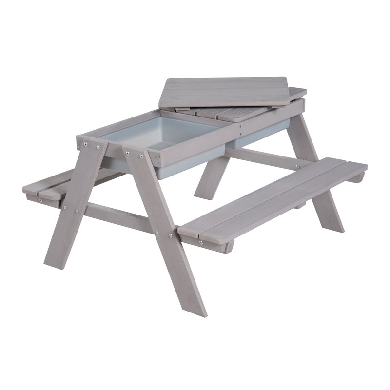 Roba Deluxe 89cm x 85cm Solid Wood Rectangular Sand And Water Table, Grey/Brown/Blue