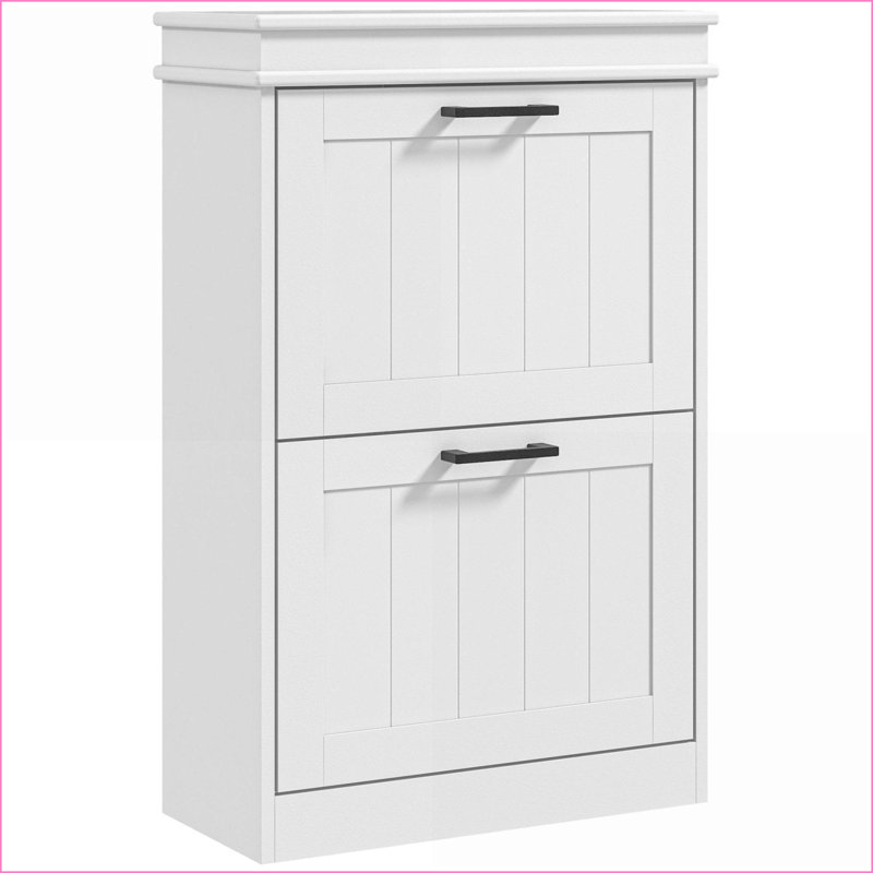 Shoe Cabinets for Entryway, Narrow White Shoe Rack with 2 Flip Drawers Adjustable Shelves Holds 10 Pairs | Modern | MDF