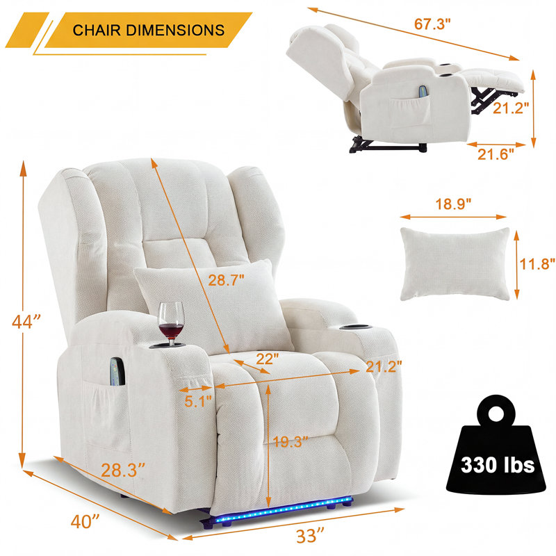 Siège de cinéma inclinable électrique chauffant avec porte-gobelet de 31,5 po de large Aguilera Ilan, Beige