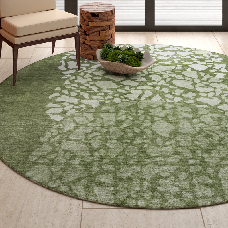 Tapis intérieur / extérieur rectangulaire avec envers antidérapant Heffington, Rond 8 pi
