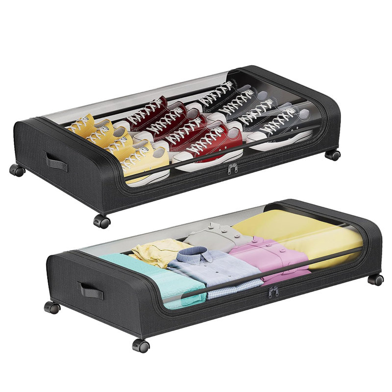 42L/44QT Under Bed Storage Under Bed Organizer with Wheels Clear Lid Strap Handles for Clothing Bedding Shoes Toys