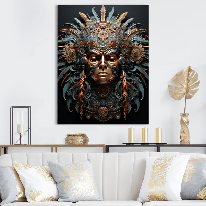 Emerald and Black Native Warrior Mask II sur impression sur toile, Toile tendue, H 32 po x l 24 po x P 1 po