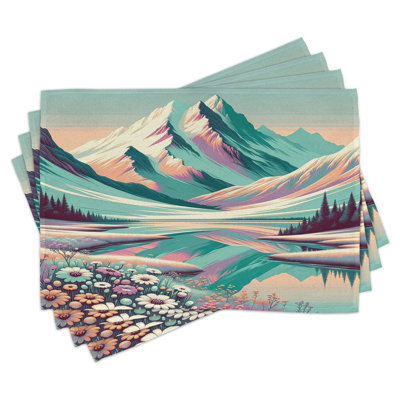 Ambesonne Lake Place Mats Set of 4 Snowy Mountain Dreamland Print Standard Seafoam Coral Plum -  ser_sd1082