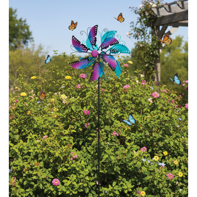 Yaelis 70 " Metal Outdoor Garden Wind Spinner with Powder Coated Finish and Five Prong Ground Stake - Confetti