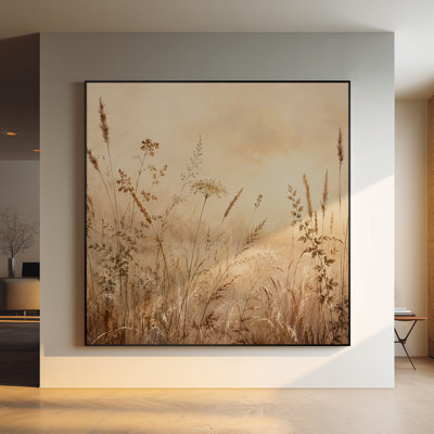 Très grand imprimé sur toile - Paysage de prairie dorée avec des plantes sauvages délicates et des tons naturels doux pour le salon ou la chambre à coucher «Assemblage requis (cadre non fini)»