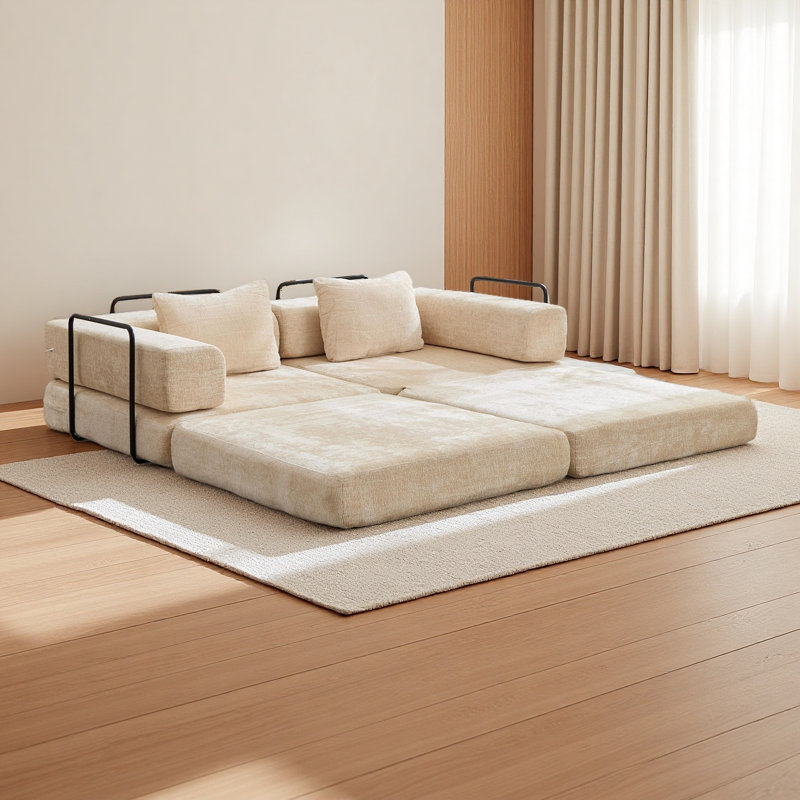 Compression Sofa,Convertible Floor Sofa Bed With Fixed-Shape Frame, Loveseats Boneless Modular Sectional Sofa,No Assembly Required,Chenille Fabric