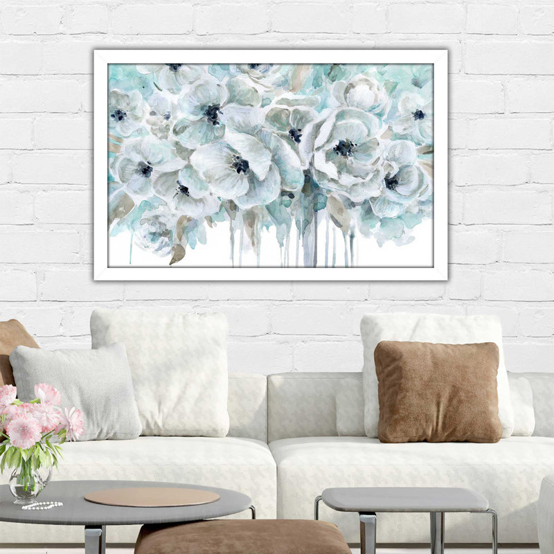 Bleu sarcelle harmonie II par - Peinture, Cadre blanc, H 33,5 po x l 49,5 po x P 1 po