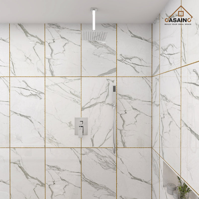 Large Chrome Dual Square Ceiling Mounted Rain Shower System
