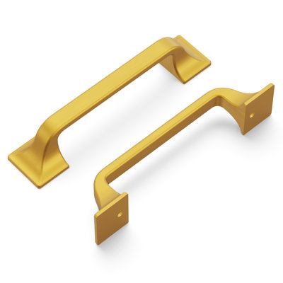 Forge Collection Handle Pull - 3-3/4" Center to Center Cabinet Pull Brushed Golden Brass - Farmhouse Hardware for Drawers & Cabinets (Set of 10)