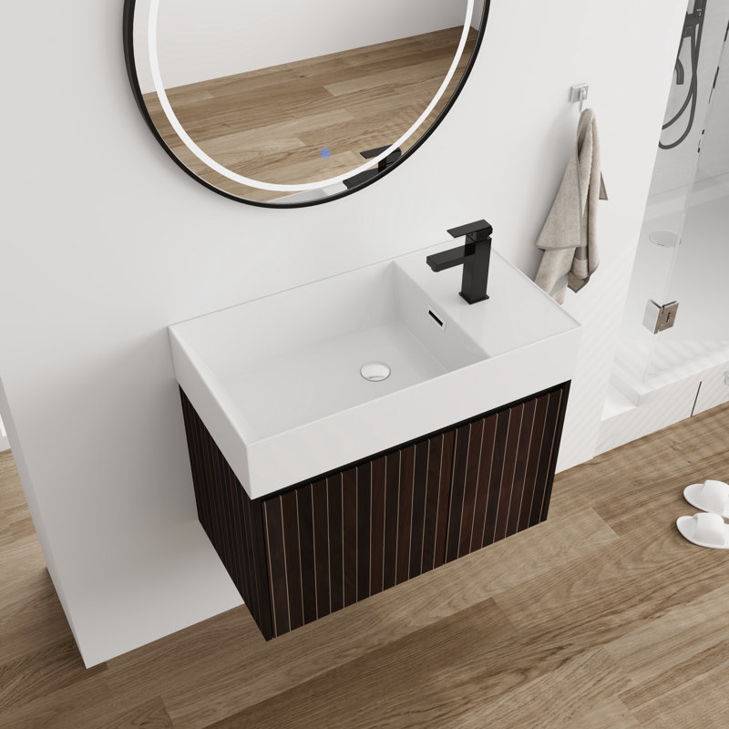 Meuble-lavabo flottant simple 30 po avec plateau en résine