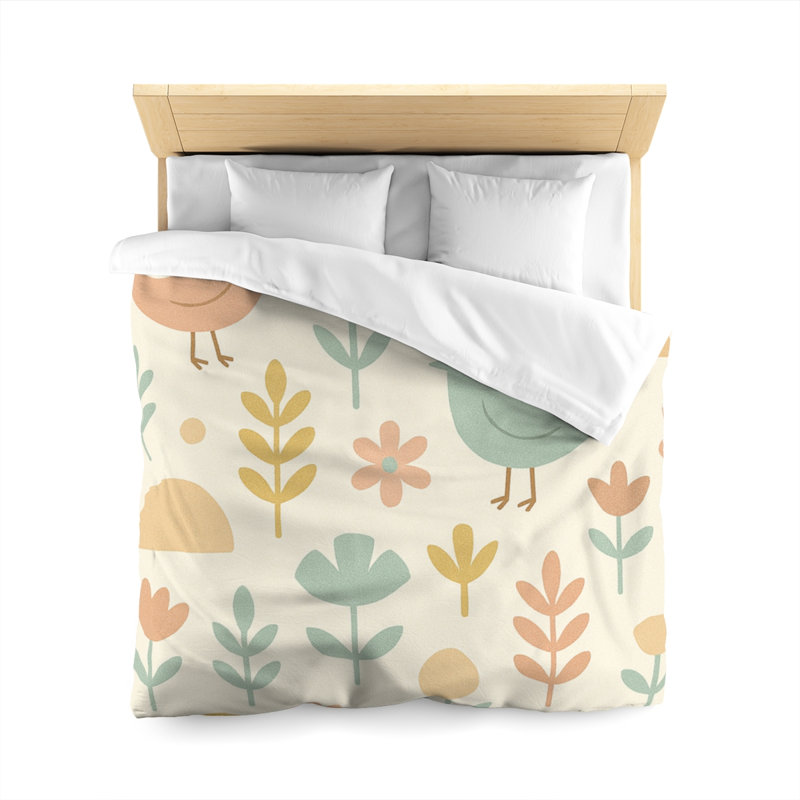 Microfiber Duvet Cover Boho Style, Design 25, Queen Duvet Cover, Yellow/Green/Beige/White