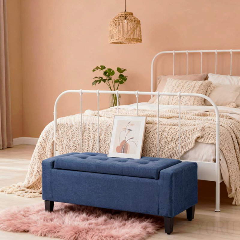 Banc de rangement avec repose-pieds, banc d'entrée rembourré avec siège, avec plateau relevable et pieds en bois d'hévéa
