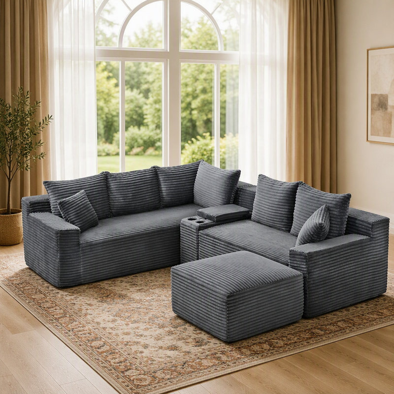 Canapé d'angle modulaire en forme de L, canapé compact et confortable avec coussins moelleux pour salon, mobilier de maison en gros - Gris