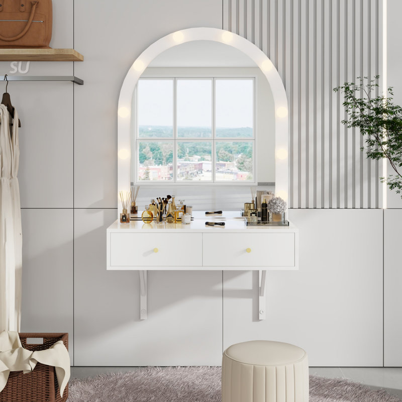Meuble-lavabo flottant avec miroir, 3 lumières colorées et grand rangement, idéal pour les petits espaces et l'utilisation multifonctionnelle