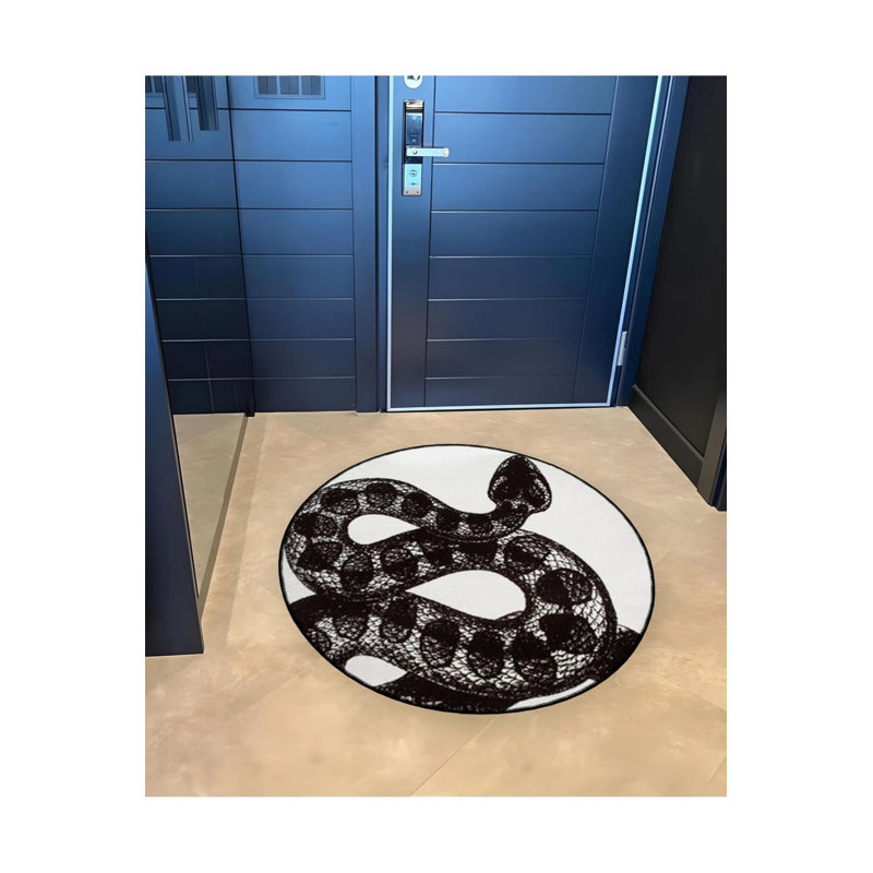 Tapis décoratif moderne à motif tissé noir, Rond 5 pi