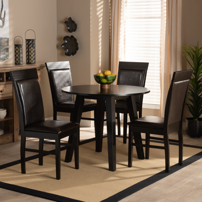 Katherine 5-Piece Dining Set in Brown Faux Leather Upholstered, 38.19'' H X 17.13'' W X 14.96'' D