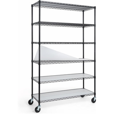 CAPHAUS NSF Commercial Grade Heavy Duty 6-Tier Wire Shelving w/Wheels, Leveling Feet & Liners, 48 x 18 x 76, Black