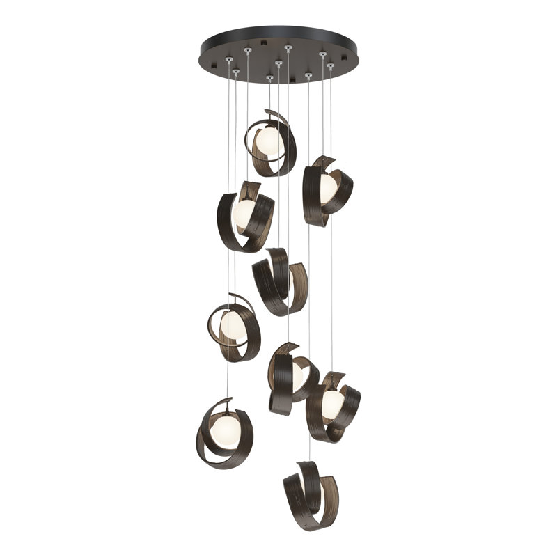 Riza 9 - Light Cluster Geometric Pendant, Bronze, 23" - 80"