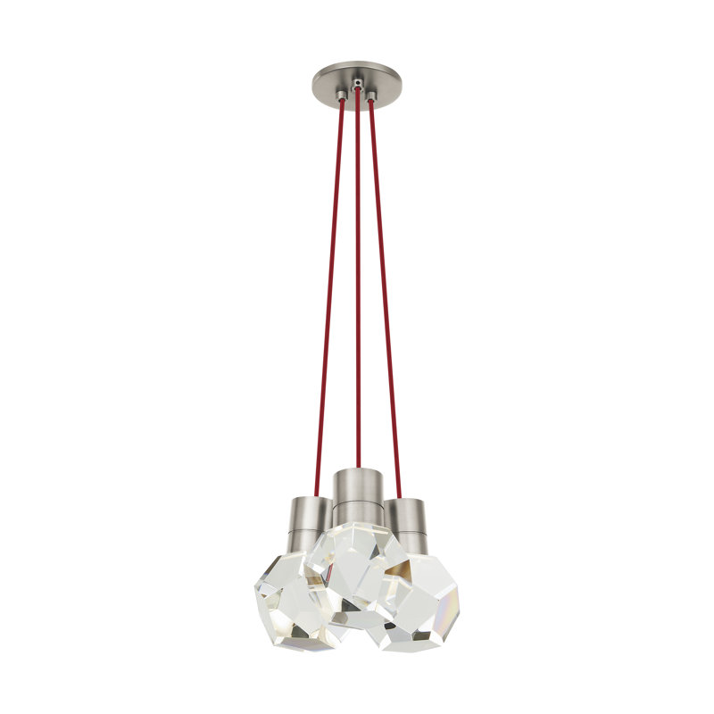 Kira 3 - Light LED Pendant, Satin Nickel/Red