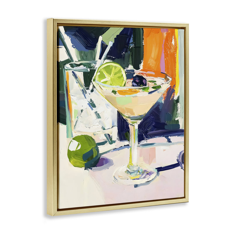 Cadre flottant Vibrant Summer Cocktail, design par Riley B, H 31 po x l 25 po, Cadre flottant métallique doré