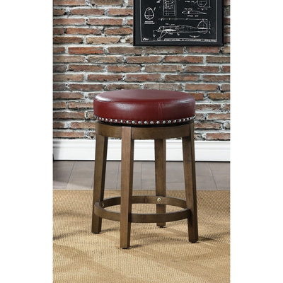 2 tabourets à hauteur de comptoir, siège pivotant à 360 ° en similicuir rouge et garniture cloutée, structure en bois massif brun pour 2 tabourets de salle à manger, finition originale