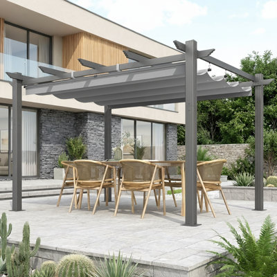 Erommy 10' X 13' Outdoor Pergola With Retractable Canopy, Heavy-Duty Metal Frame And Adjustable Patio Shade Roof, Gray