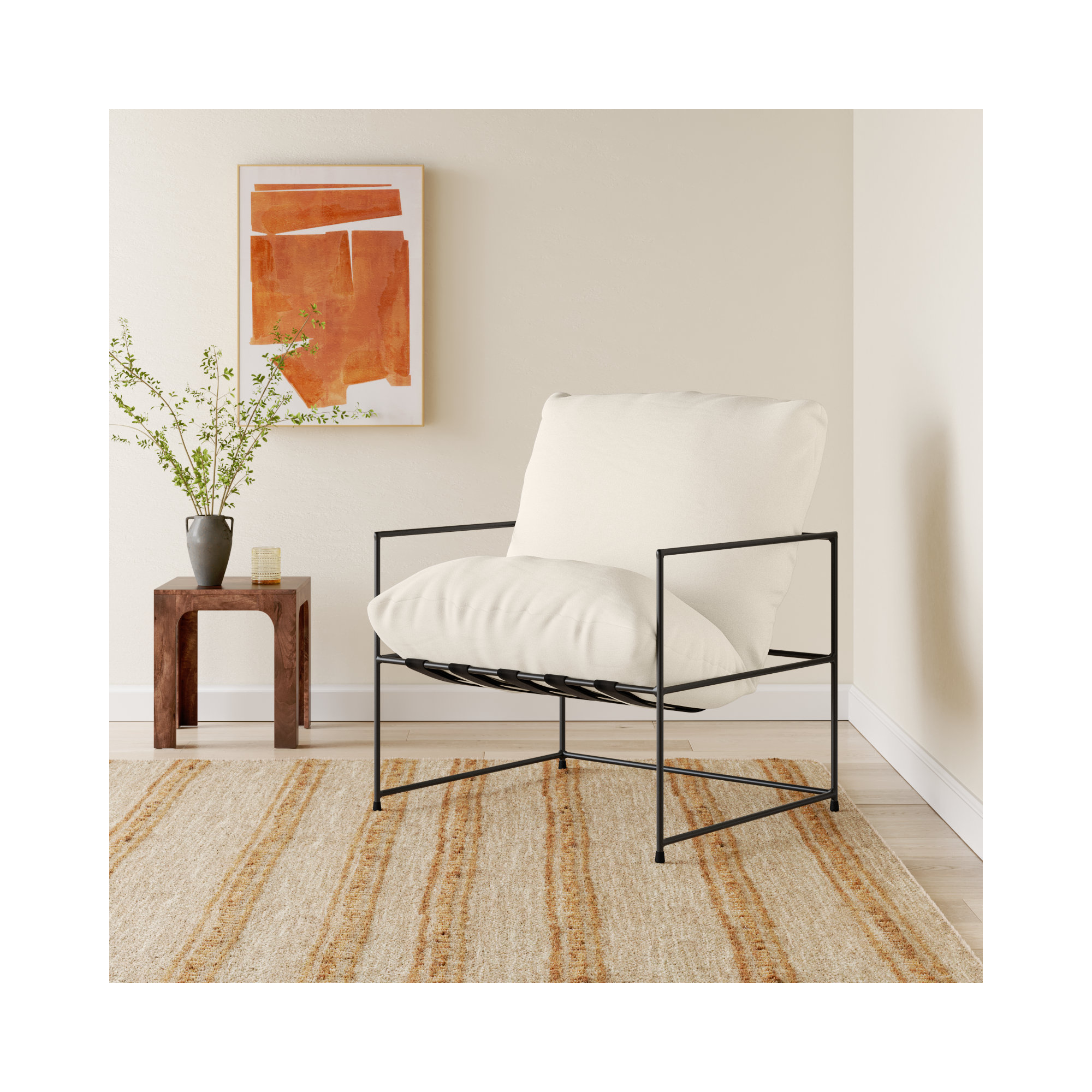 Danita Upholstered Armchair, Washed White Performance Canvas