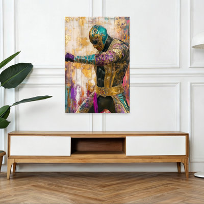 Golden Luchador Warrior Abstract Colorful Dramatic Wall Art