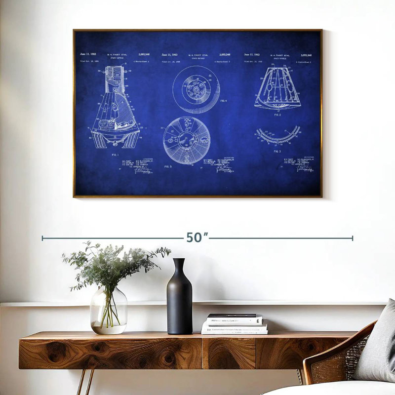 Space Capsule - bleu verni, Cadre flottant doré, 40 po x 27 po