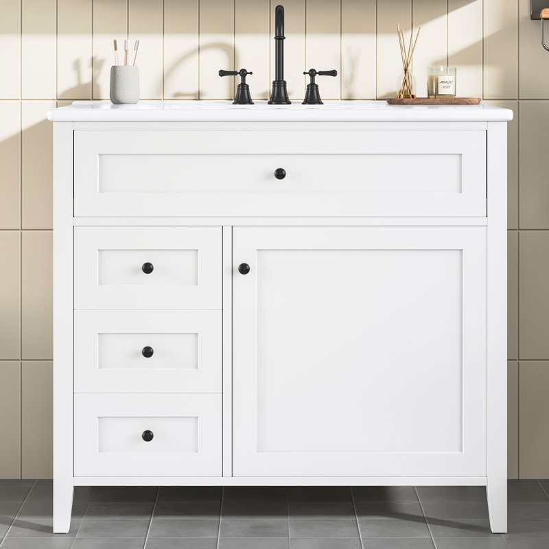 Meuble-lavabo blanc spacieux avec bois aggloméré durable, style moderne pour la salle de bain