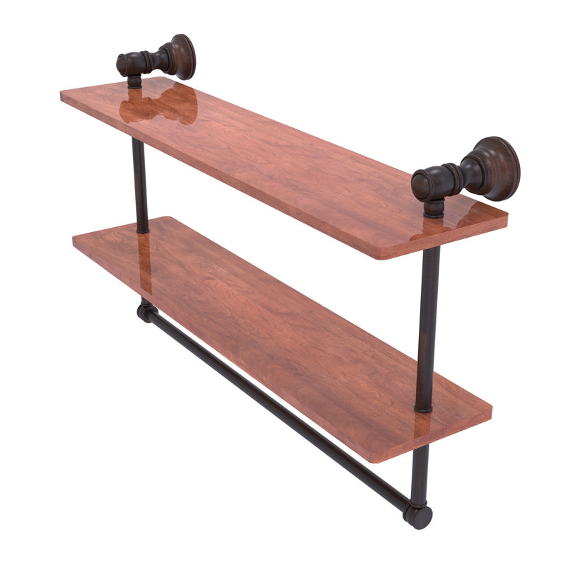 Tablette en bois massif 2 pièces avec barre à serviettes Freyja, Bronze vénitien, H 5,54 po x l 22 po x P 9,5 po